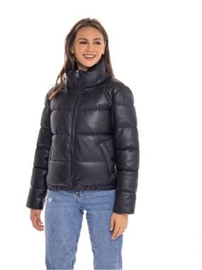 Women's Faux Leather Puffer Jacket